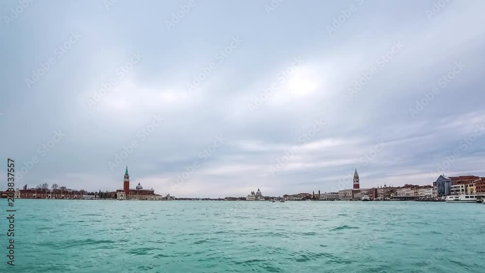 Timelapse of water taxis and buses traffic in front of San Marco Square in Laguna Veneta Venice Italy 4K Timelapse of water taxis and buses traffic in front of San Marco Square in Laguna Veneta Venice Italy 4K