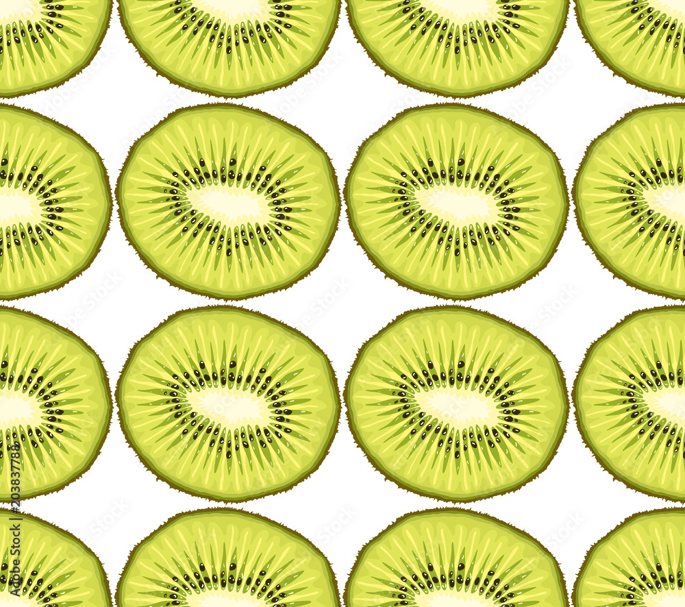 Fototapeta premium Vector illustration of seamless pattern from kiwi slices on white background