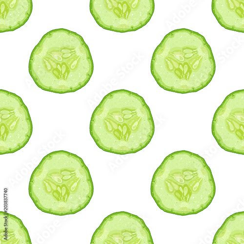 Vector seamless pattern of cucumber slice on white background