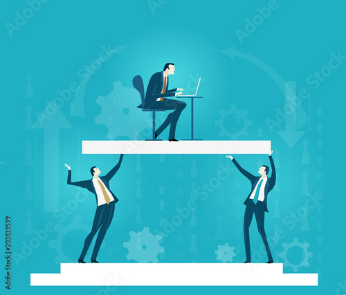 Business people holding up the platform with business man working on laptop © IRStone