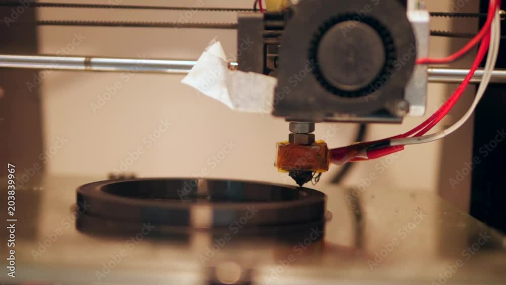 3D Printing Process with Plastic Wire Filament on Printer. 4K.