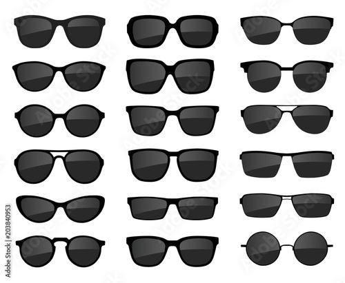 A set of glasses isolated. Vector glasses model icons. Sunglasses, glasses, isolated on white background. Various shapes - stock vector.