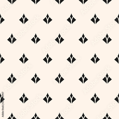 Vector seamless pattern with small diamond shapes, feathers, flower silhouettes