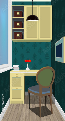 Balcony interior background with furniture. Design of modern balcony. Symbol furniture. Balcony illustration