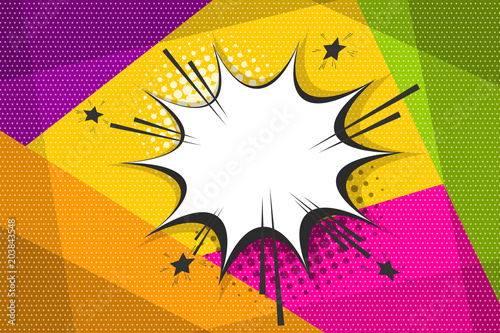 Clear empty boom comic text speech bubble Pop Art Style. Empty wow balloon. Message cloud colored background sticker. Vector illustration conversation, dialog. Colored space back.