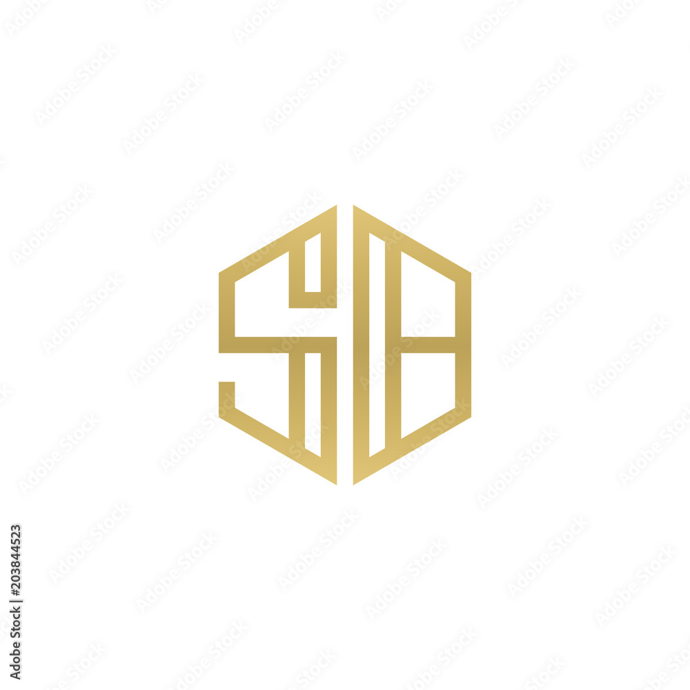 Initial letter SB, minimalist line art hexagon shape logo, gold color Initial letter SB, minimalist line art hexagon shape logo, gold color