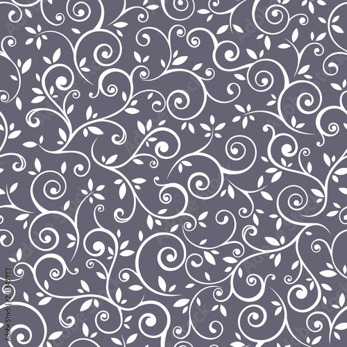 Vector seamless white floral pattern on a purple background.