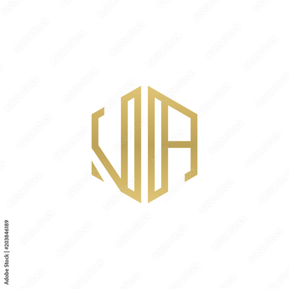 Initial letter VA, minimalist line art hexagon shape logo, gold color Initial letter VA, minimalist line art hexagon shape logo, gold color