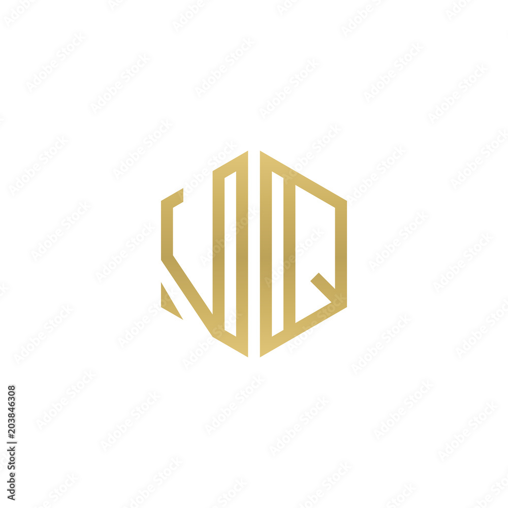 Initial letter VQ, minimalist line art hexagon shape logo, gold color Initial letter VQ, minimalist line art hexagon shape logo, gold color