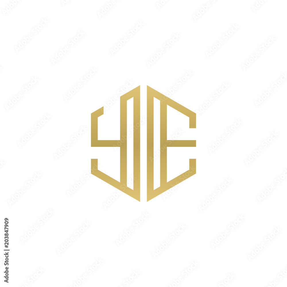 Initial letter YE, minimalist line art hexagon shape logo, gold color Initial letter YE, minimalist line art hexagon shape logo, gold color