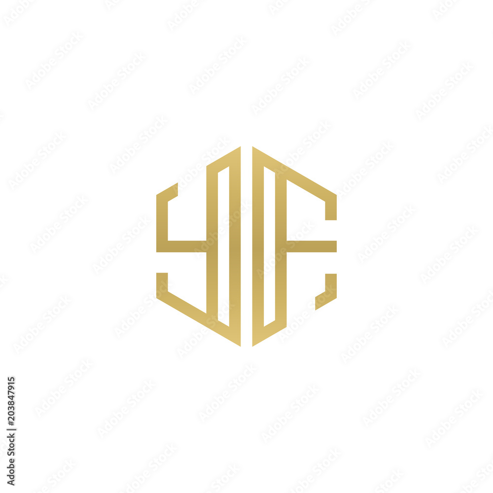 Initial letter YF, minimalist line art hexagon shape logo, gold color Initial letter YF, minimalist line art hexagon shape logo, gold color