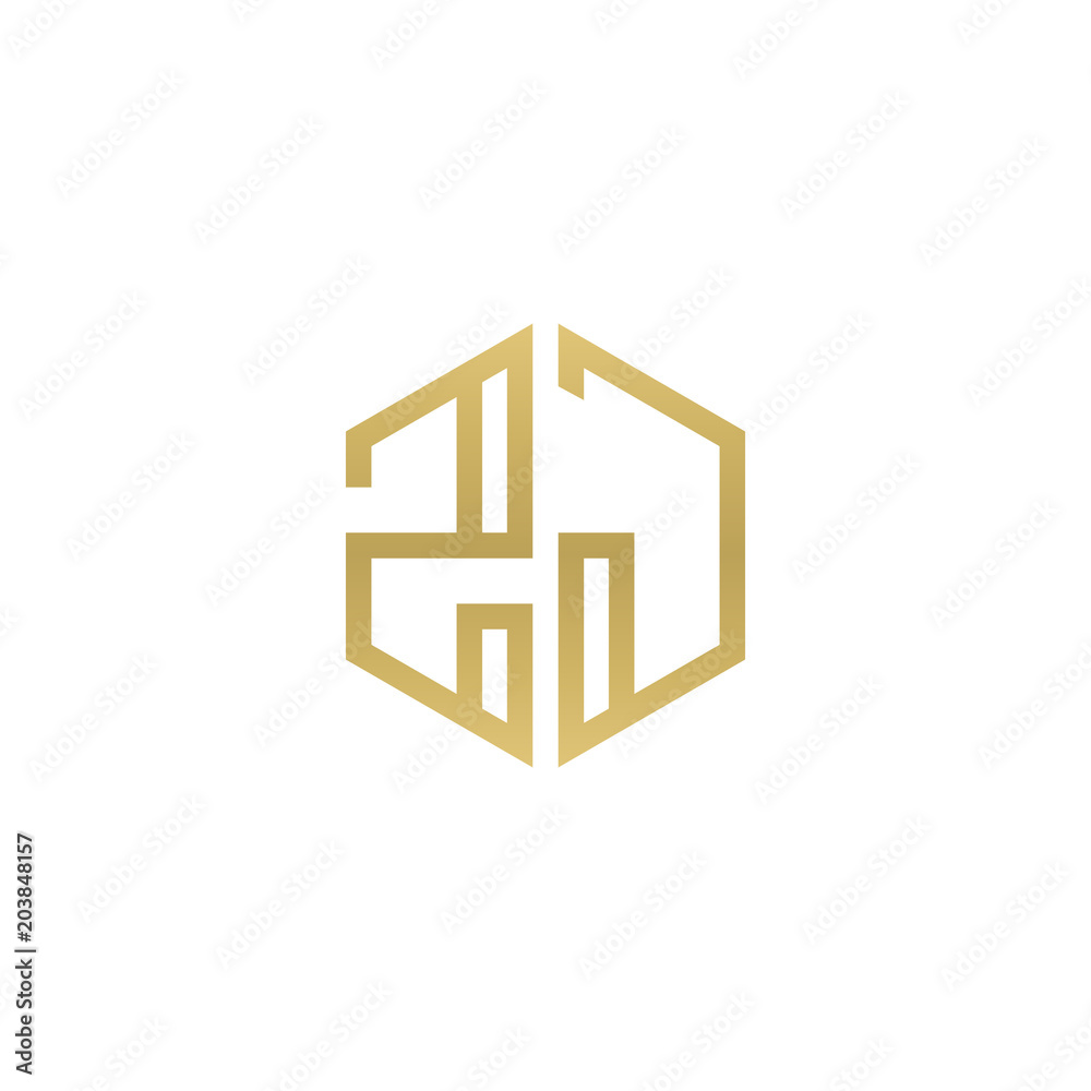 Initial letter ZJ, minimalist line art hexagon shape logo, gold color Initial letter ZJ, minimalist line art hexagon shape logo, gold color