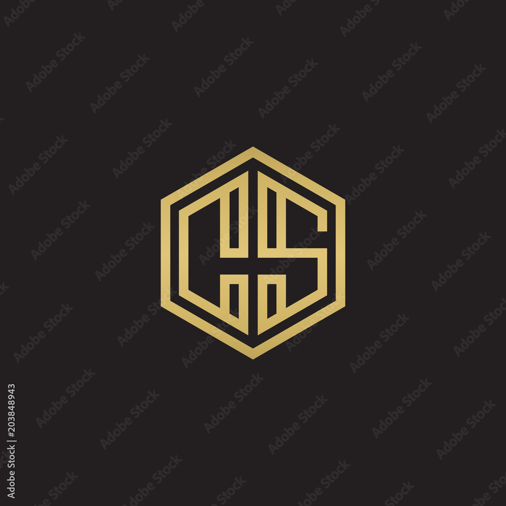 Initial letter CS, minimalist line art hexagon shape logo, gold color on black background Initial letter CS, minimalist line art hexagon shape logo, gold color on black background