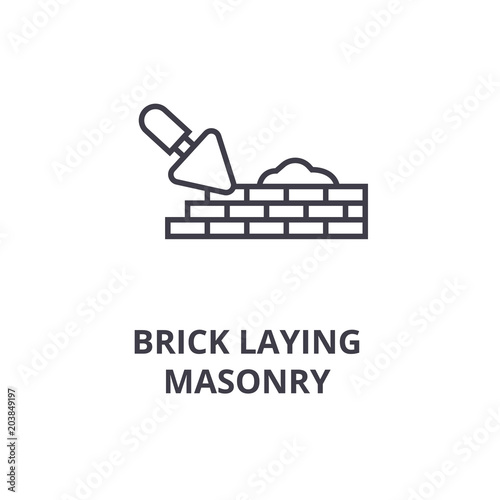 brick laying masonry vector line icon, sign, illustration on white background, editable strokes