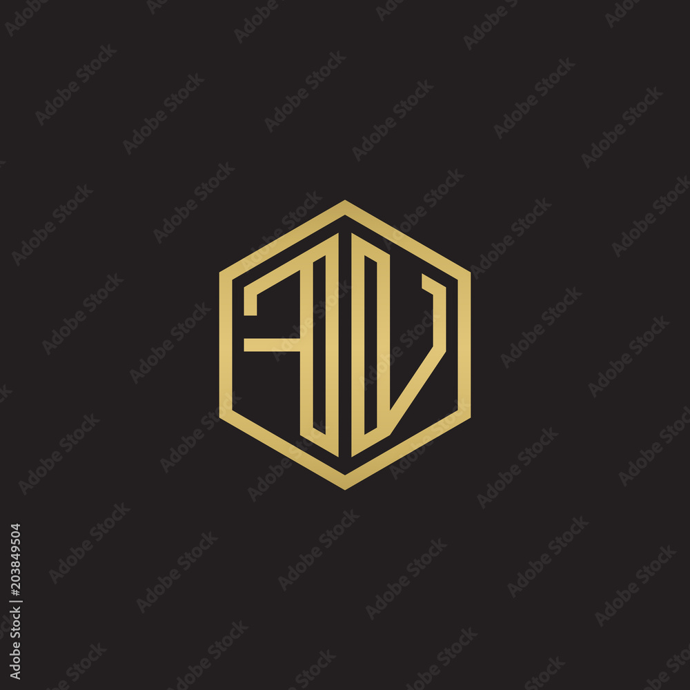 Initial letter FV, minimalist line art hexagon shape logo, gold color on black background Initial letter FV, minimalist line art hexagon shape logo, gold color on black background