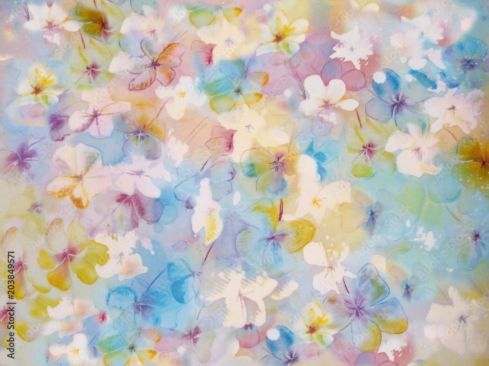 Fototapeta Streszczenie kwiatów w pastelowych kolorach - oryginalny nowoczesny obraz batikowy na jedwabiu