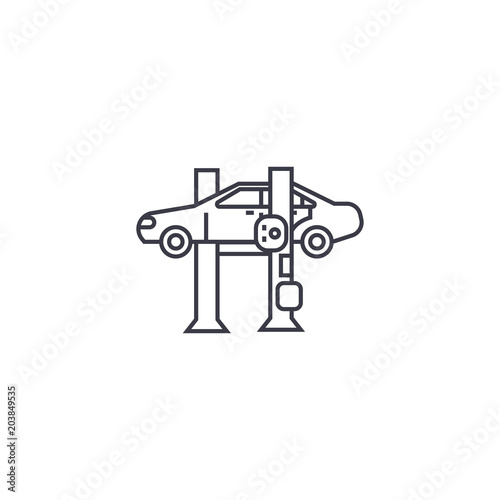 car lift vector line icon, sign, illustration on white background, editable strokes