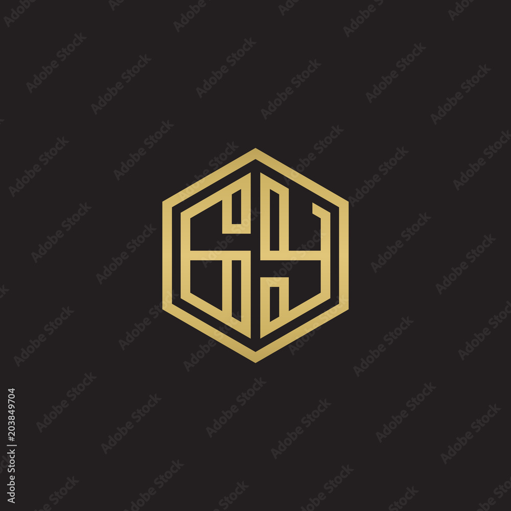 Initial letter GY, minimalist line art hexagon shape logo, gold color on black background Initial letter GY, minimalist line art hexagon shape logo, gold color on black background