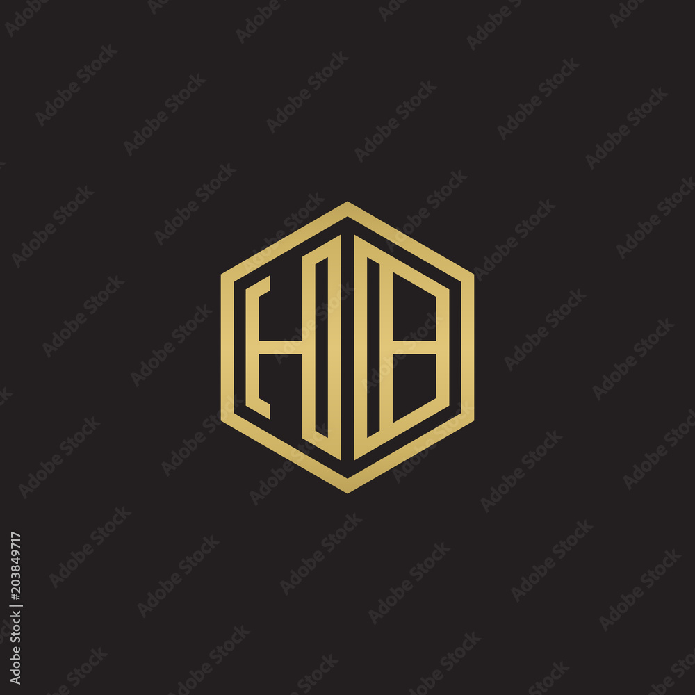 Initial letter HB, minimalist line art hexagon shape logo, gold color on black background Initial letter HB, minimalist line art hexagon shape logo, gold color on black background