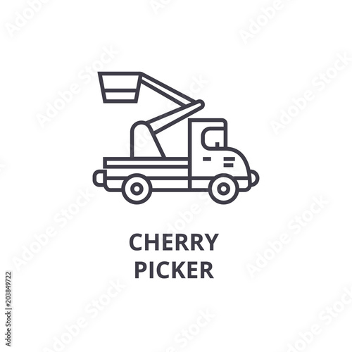 cherry picker vector line icon, sign, illustration on white background, editable strokes