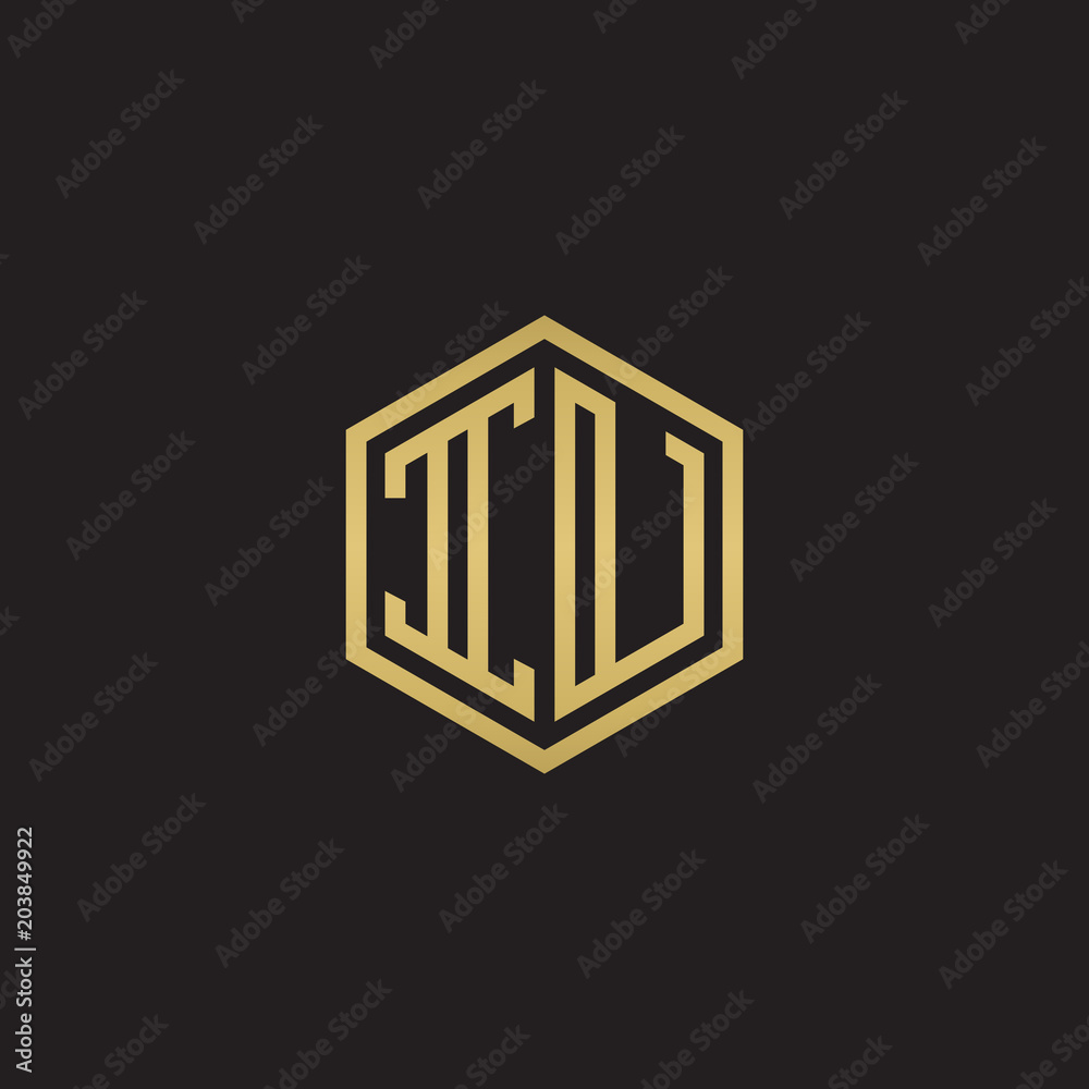 Initial letter IU, minimalist line art hexagon shape logo, gold color on black background Initial letter IU, minimalist line art hexagon shape logo, gold color on black background