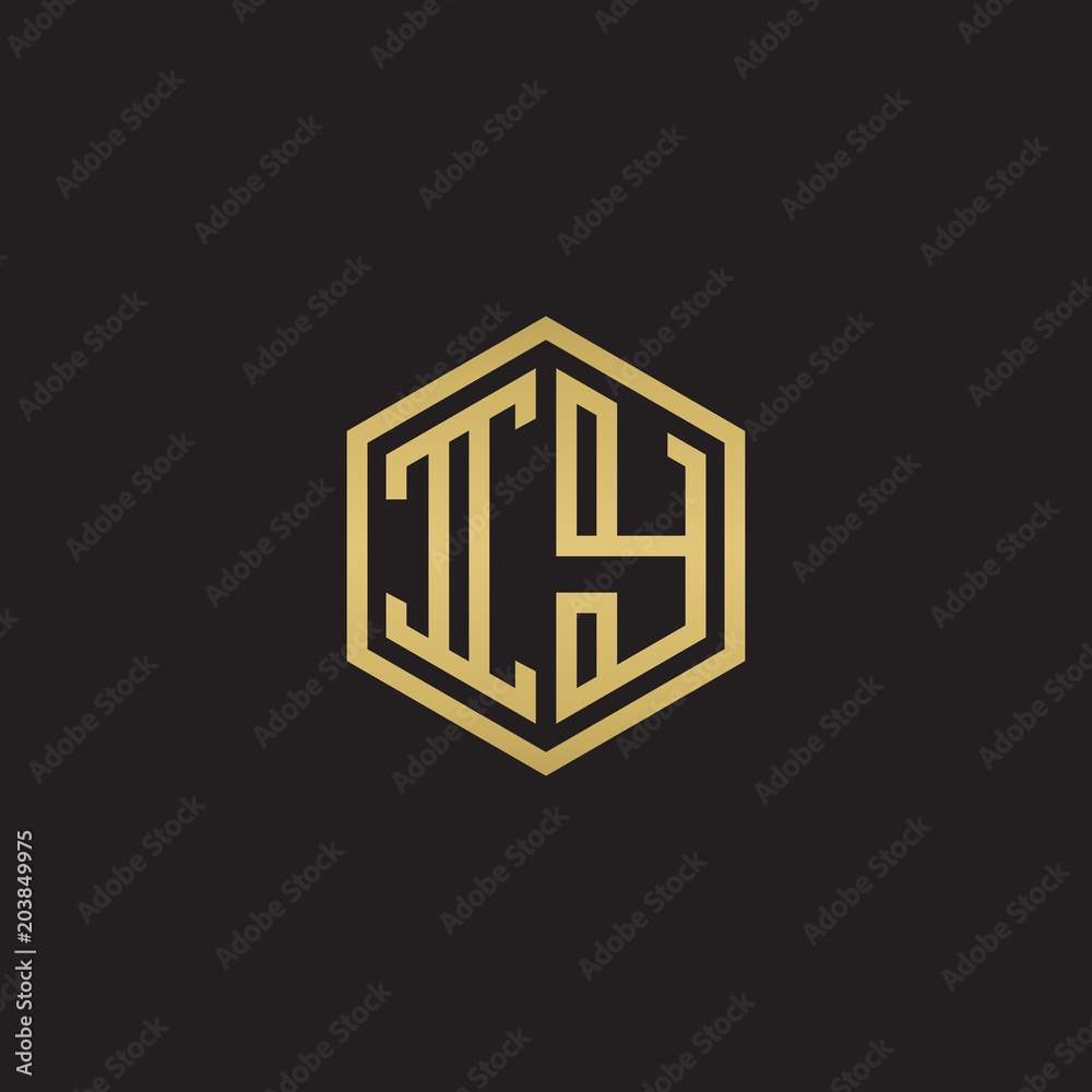 Initial letter IY, minimalist line art hexagon shape logo, gold color on black background Initial letter IY, minimalist line art hexagon shape logo, gold color on black background