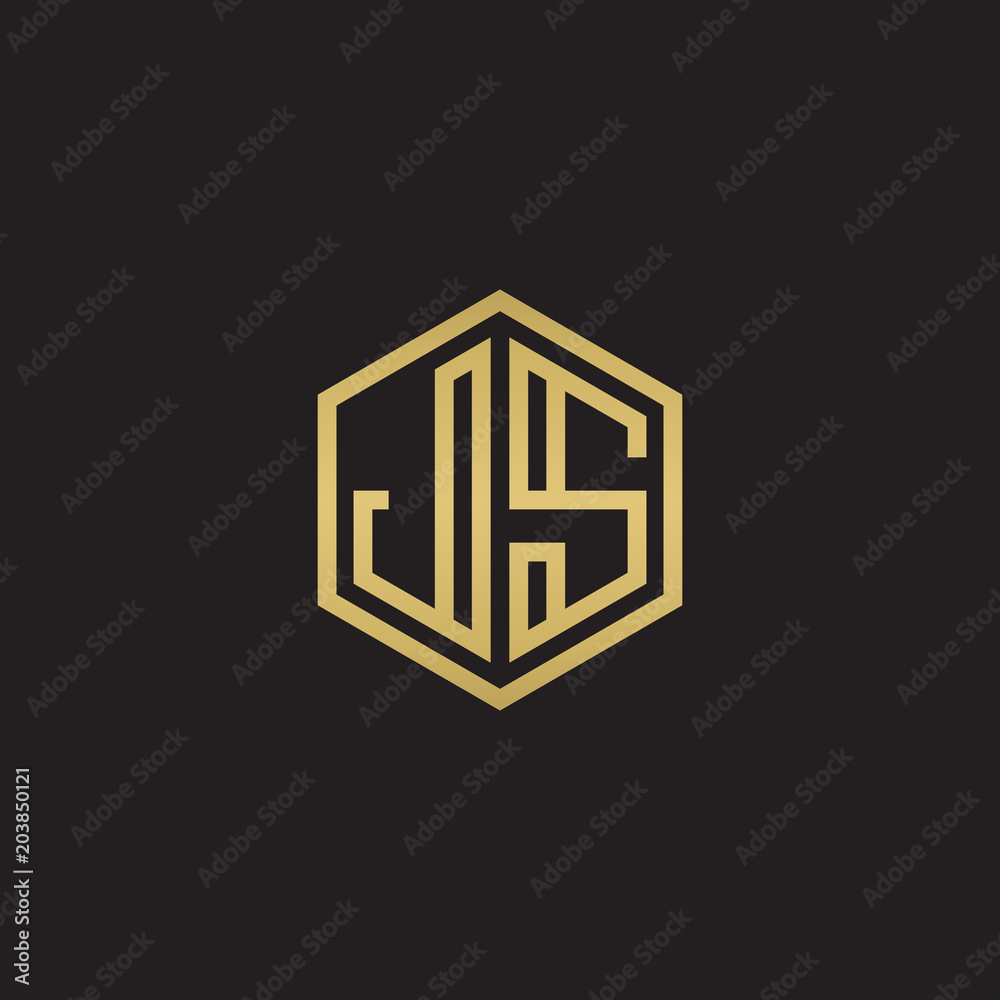 Initial letter JS, minimalist line art hexagon shape logo, gold color on black background Initial letter JS, minimalist line art hexagon shape logo, gold color on black background