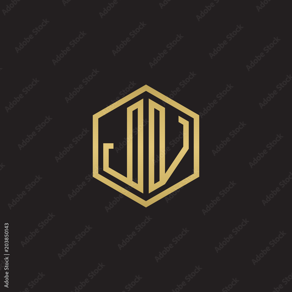 Initial letter JV, minimalist line art hexagon shape logo, gold color on black background Initial letter JV, minimalist line art hexagon shape logo, gold color on black background