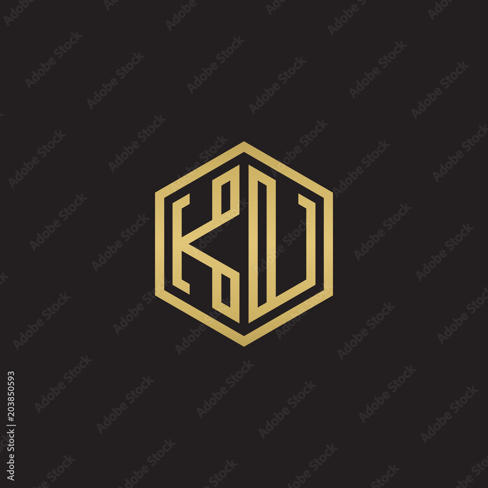 Initial letter KU, minimalist line art hexagon shape logo, gold color on black background Initial letter KU, minimalist line art hexagon shape logo, gold color on black background