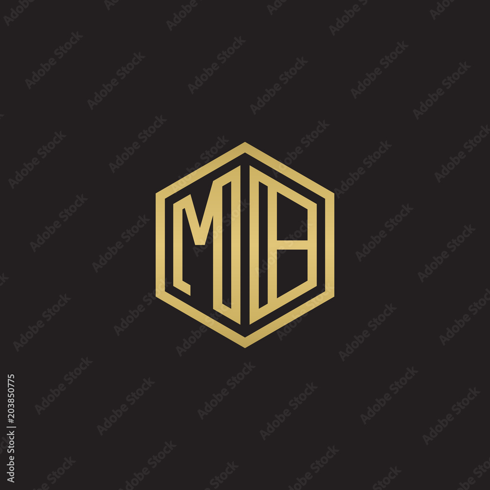 Initial letter MB, minimalist line art hexagon shape logo, gold color on black background Initial letter MB, minimalist line art hexagon shape logo, gold color on black background