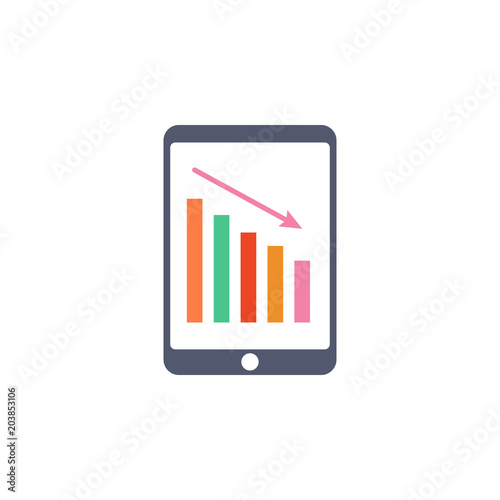 financial slump in the tablet colored icon. Element of bankings for mobile concept and web apps. Detailed financial slump in the tablet colored icon can be used for web