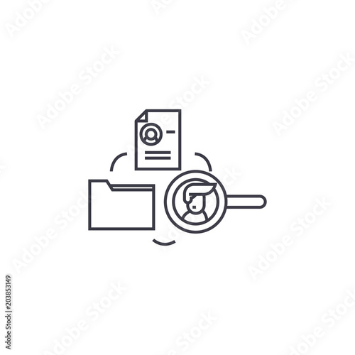 human resourse database vector line icon, sign, illustration on white background, editable strokes