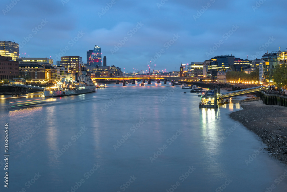 River Thames in London at dusk