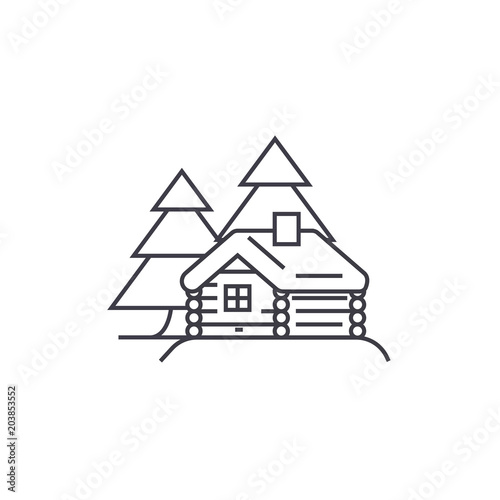 log cabin vector line icon, sign, illustration on white background, editable strokes