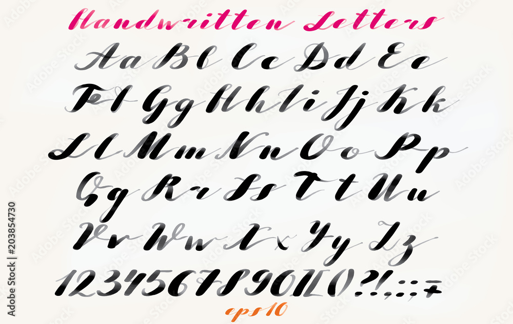 Fototapeta Calligraphic hand drawn font. Handwritten alphabet in elegant brush style. Modern script in vector. Hand drawn artistic letters.
