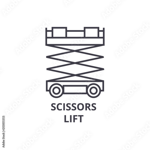 scissors lift vector line icon, sign, illustration on white background, editable strokes