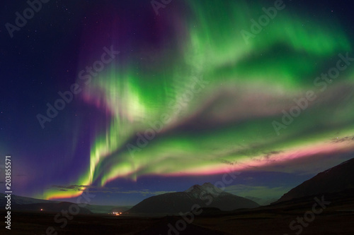 Northern lights  Aurora borealis  at night.