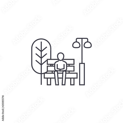 sitting on a park bench vector line icon, sign, illustration on white background, editable strokes