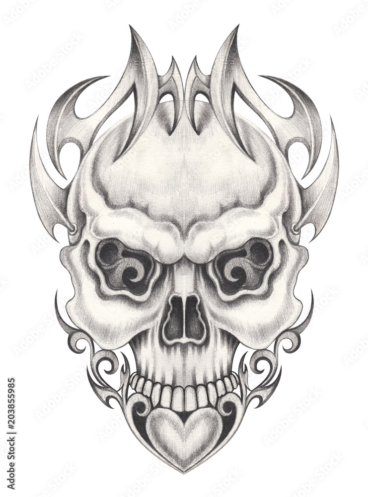 Obraz premium Art Skull Tattoo. Hand pencil drawing on paper.