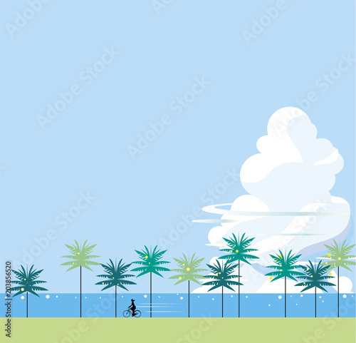 ヤシの木と入道雲の南国の夏の日