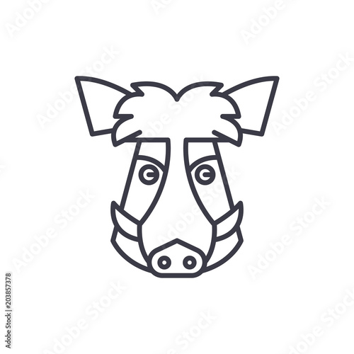 wild boar head vector line icon, sign, illustration on white background, editable strokes