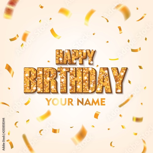 Happy Birthday with Gold conffeti Vector Design. Scattered Conffeti on White Background
