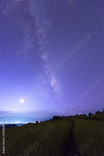 The milky way with landscape view at night.