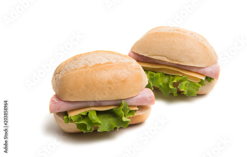 Bun with cheese and ham isolated