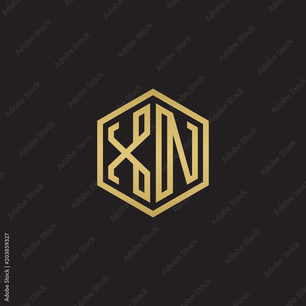 Initial letter XN, minimalist line art hexagon shape logo, gold color on black background Initial letter XN, minimalist line art hexagon shape logo, gold color on black background