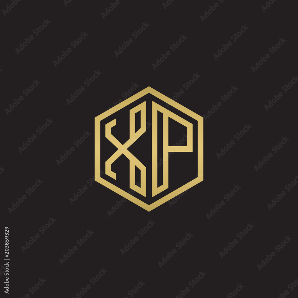 Initial letter XP, minimalist line art hexagon shape logo, gold color on black background Initial letter XP, minimalist line art hexagon shape logo, gold color on black background