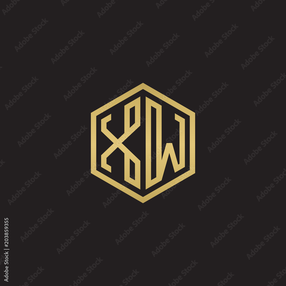 Initial letter XW, minimalist line art hexagon shape logo, gold color on black background Initial letter XW, minimalist line art hexagon shape logo, gold color on black background