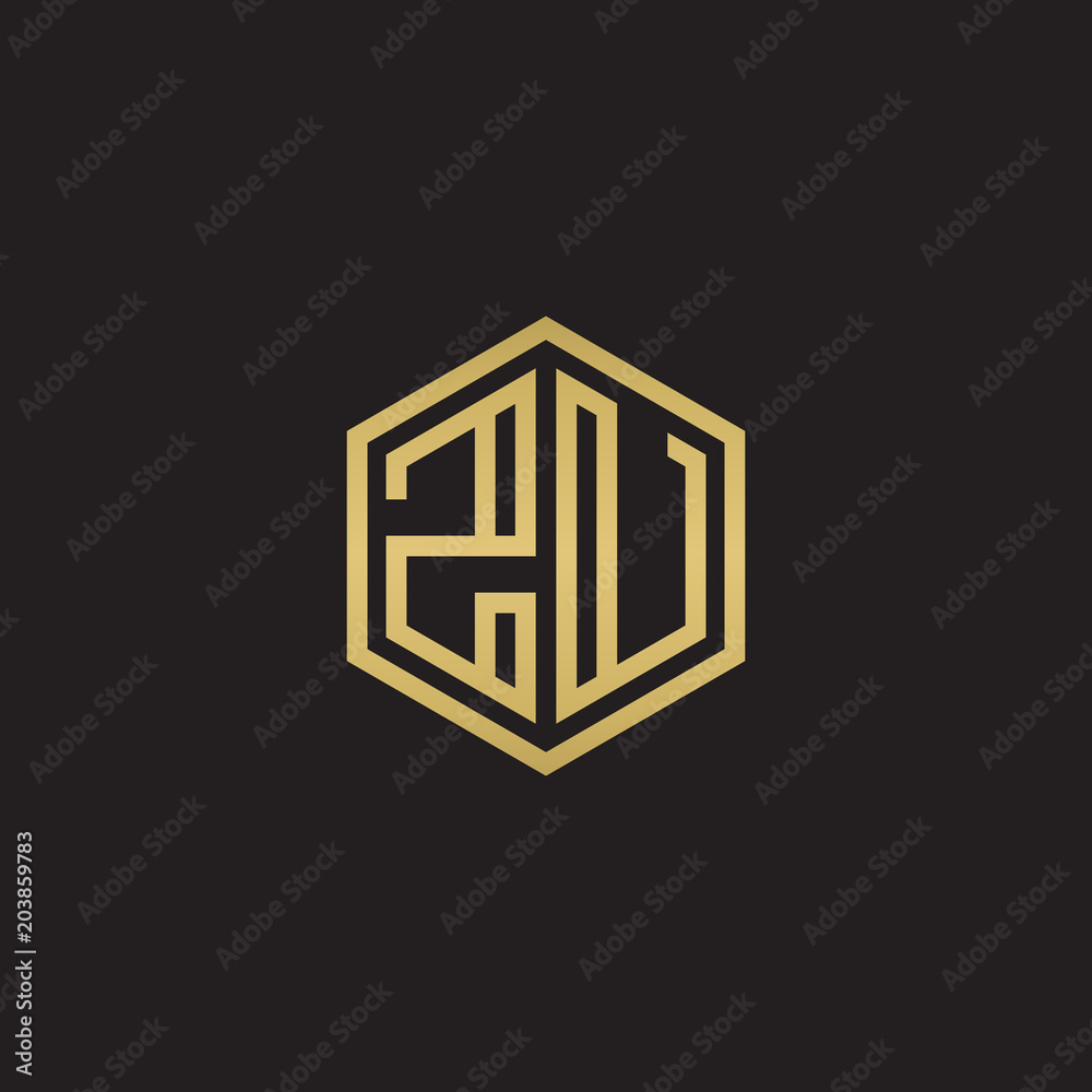 Initial letter ZU, minimalist line art hexagon shape logo, gold color on black background Initial letter ZU, minimalist line art hexagon shape logo, gold color on black background
