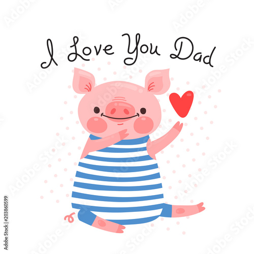 Foto Greeting card for dad with cute piglet