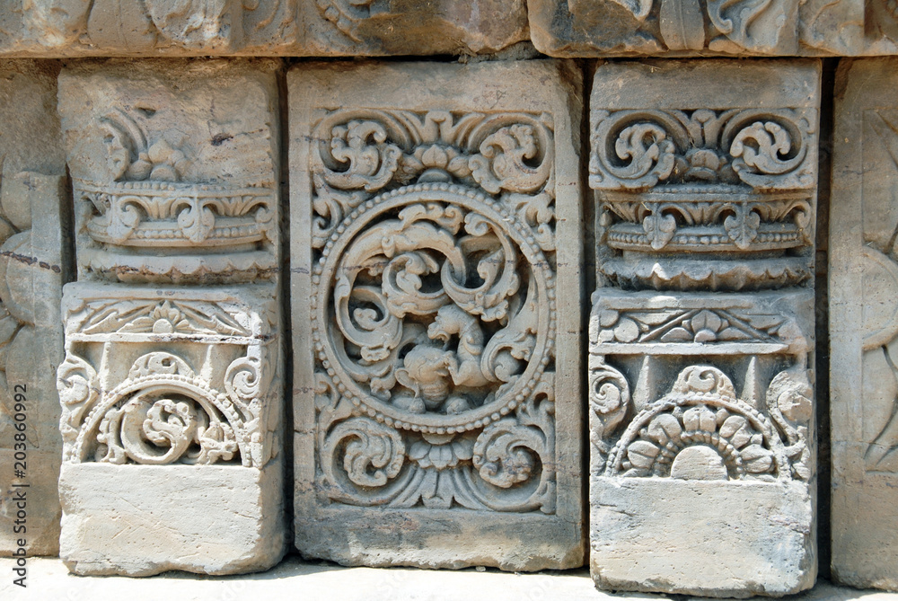 Vestiges du Temple Harshat Mata, détails des pierres sculptées, Abhaneri, Rajasthan, Inde